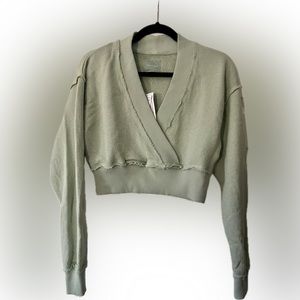 American Eagle Crop Top V-neck Wrap Sweater